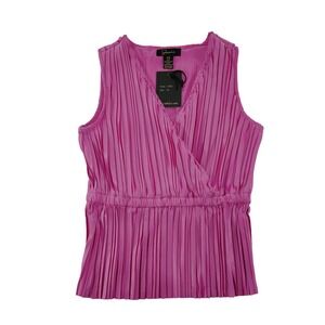 Soprano Womens Pink Pleated V-Neck Sleeveless Blouse Elastic Waist Top Size XS